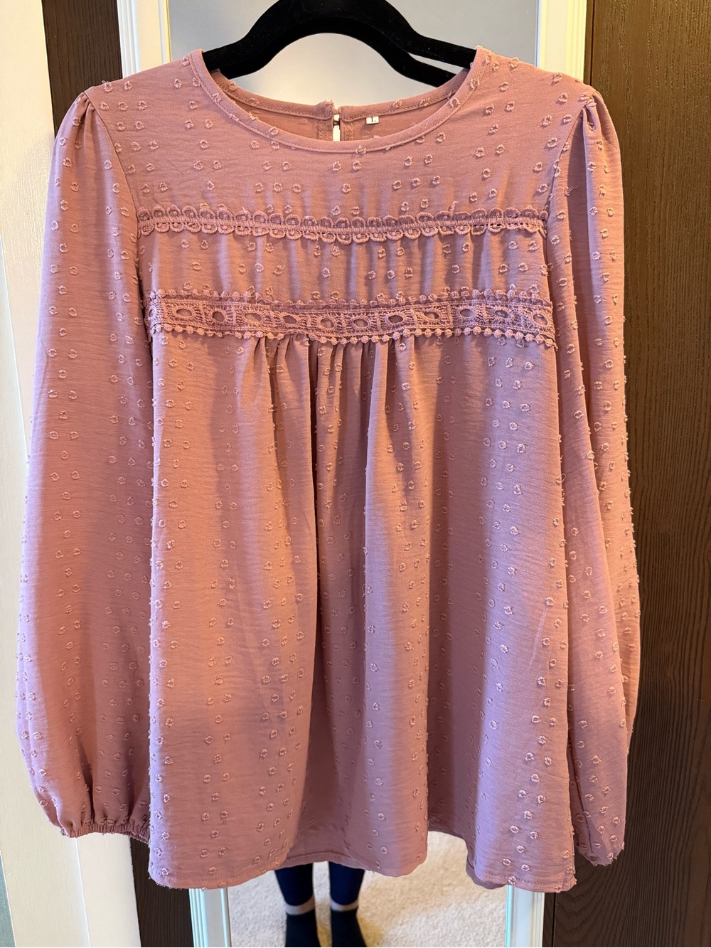 Amazon Dusty Rose Swiss Dot Lace Trim Blouse